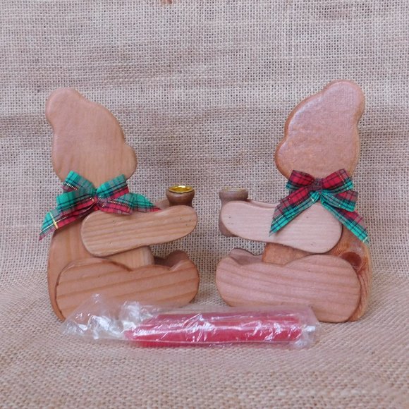 Wooden Teddy Bear Taper Candle Holders  Set Lloyds  Christmas Around the World - Picture 2 of 6